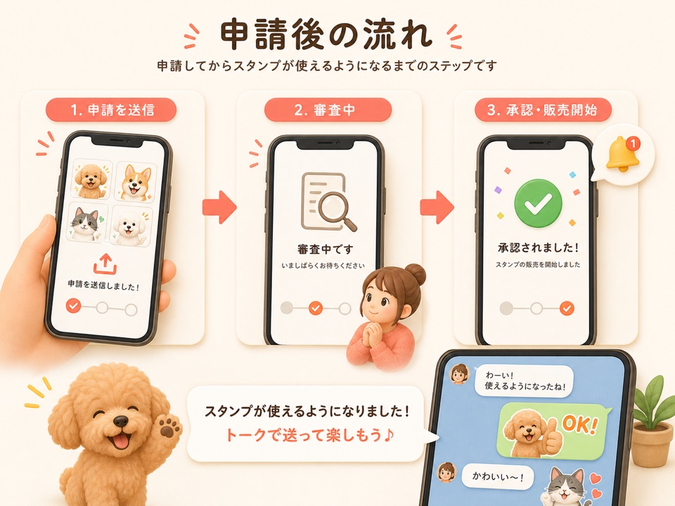 審査後に承認通知を確認してスタンプを使うイメージ