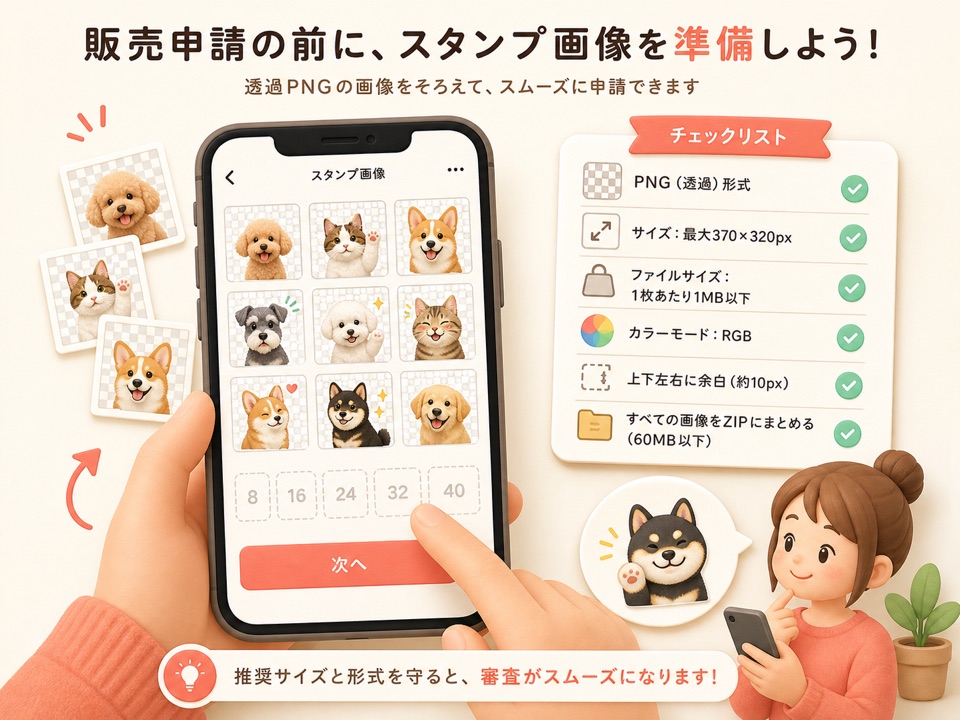 販売申請前に透過PNG画像を準備するイメージ